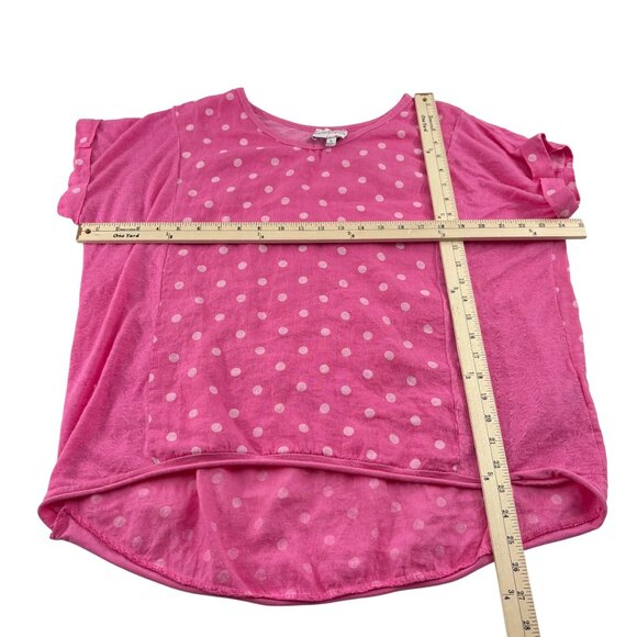 Belle France Linen Women's Blouse Top size XL Pink Polka Dot Short Sleeve - Picture 4 of 5